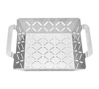 Barbecue Grill Accessories - Cesta portátil para barbacoa resistente con mango, acero inoxidable 430, 26,5 x 21,6 x 6 cm, perfecto para vegetarianos Meat Seafood Corn Hot Dogs Camping Backyard Picnics