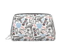 Barber Shop - Bolsa de cosméticos con estampado monocromático para mujer, artículos de aseo de viaje, dormitorio, uso en la habitación, organizador de bolsas de maquillaje, Silver, One Size