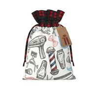 Barber Shop - Bolsa de Navidad a cuadros a juego con estampado de estilo monocromático con cordón, 4.7 x 6.9 pulgadas para Navidad, Halloween