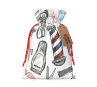 Barber Shop - Bolsa de Navidad con estampado monocromático, bolsas con cordón para regalos de vacaciones, saco de Navidad, decoración de fiesta