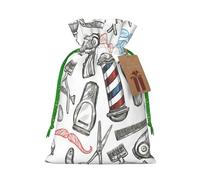 Barber Shop - Bolsa de regalo de lino con cordón de estilo monocromático para fiestas de Navidad, bolsas de regalo de embalaje de vacaciones.
