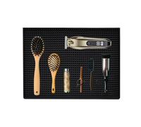 Barber Tool Mat - Non Slip Silicone Mat for Hair Clippers Styling Tools | Heat Resistant Workstation Pad with Multiple Compartments, Organizer for Barbershop or Home Grooming Station 17.52x11.81 in