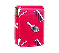 Barber Tools - Estuche portátil para pintalabios con patrón rojo para viajes, mini caja de almacenamiento de lápiz labial con espejo para mujeres y mujeres, bolsa de cosméticos de cuero, Varios colores, 9.5x2x7 cm/3.7x0.8x2.7 in