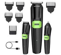 BarberBoss 3 en 1 Cuidado Personal para Hombre: Recortadora Barba, Cortapelos y Recortadora de Nariz, Cuchillas de Precisión, 6 Peines, Recargable por USB, Indicador LED y Diseño