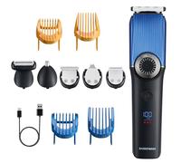BarberBoss 5 en 1 Cortapelos para hombre: recortadora de barba, cabello, nariz, cuerpo y orejas, 39 longitudes de corte, dial de precisión, pantalla LED, carga USB-C, recortadora de barba para hombre
