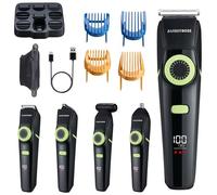 BarberBoss 5 en 1 Kit de Cuidado Masculino: Recortador de Barba Inalámbrico, Cortapelos, Depilador de Nariz y Orejas, Recortador de Cuerpo y Detalle con Carga USB, Diseño Resistente al Agua y Pantalla