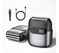 BarberBoss - Afeitadora compacta para hombre, cuchillas flotantes de acero inoxidable, cabezal de hoja magnético, pantalla LED inteligente (Gris Metálico)
