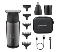 BarberBoss Afeitadora eléctrica 3 en 1 para hombre, kit de recortadora de viaje para hombres, recortadora de barba y cabello, recortadora de nariz y orejas, mini cabezal de afeitadora de aluminio