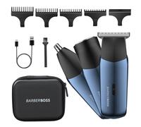 BarberBoss Afeitadora eléctrica 3 en 1 para hombre, kit de recortadora de viaje para hombres, recortadora de barba y cabello, recortadora de nariz y orejas (Azul Marino Metálico)