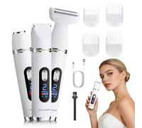 BarberBoss Afeitadora eléctrica 3 en 1 para mujer, recortadora corporal, bikini y facial con pantalla LED, control de doble velocidad, recortadora portátil para mujer (Blanco, Plateado)