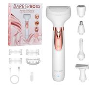 BarberBoss Afeitadora Eléctrica 5 en 1 para Mujer, Kit de Depilación Recargable, Afeitadora Femenina para Cuerpo, Bikini, Rostro, Nariz y Cejas, Afeitadora Inalámbrica Mujer en Seco y Húmedo, QR-8005
