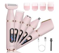 BarberBoss Afeitadora eléctrica 5 en 1 para mujer, recortadora de doble velocidad con pantalla LED, 4 peines guía y recargable por USB, recortadora de cara, cuerpo, bikini y detalles para mujeres