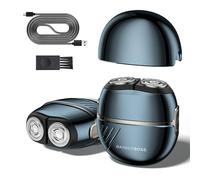 BarberBoss Afeitadora eléctrica para hombre, afeitadora giratoria portátil, cuchillas de acero al carbono y motor de 8500 rpm, recargable por USB, bloqueo de viaje, afeitadora compacta para barba y