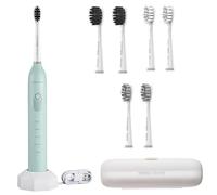 BarberBoss Cepillo de dientes eléctrico recargable con 3 ajustes de ángulo, 6 cabezales de cepillo, limpieza sin presión, batería larga, temporizador inteligente, apto para viajes (verde menta)