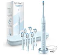 BarberBoss Cepillo de dientes sónico para adultos, cepillo de dientes eléctrico recargable con 5 modos de limpieza, 3 niveles de intensidad, sensor de presión inteligente (Azul Celeste)