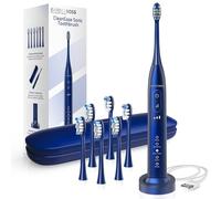BarberBoss Cepillo de dientes sónico para adultos, cepillo de dientes eléctrico recargable con 5 modos de limpieza, 3 niveles de intensidad, sensor de presión inteligente (Azul Marino)