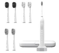 BarberBoss Cepillo de dientes sónico recargable para adultos, 5 modos de limpieza, cepillo de dientes eléctrico, sensor de presión, 6 cabezales de cepillo, batería de 60 días, temporizador inteligente