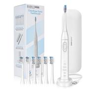 BarberBoss Cepillo dientes eléctrico, 5 modos × 3 intensidades, sensor de presión, temporizador de 2 minutos, 6 cabezales cepillo (4 estándar, 2 mini), estuche de viaje, cepillo dientes, QR-7301