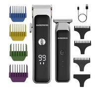 Barberboss Dúo de Cortapelos y Barba Inalámbrico, Kit de Cuidado Facial Masculino con Cuchillas de Cerámica, Control de Velocidad, Dial de Precisión, Carga USB y Luces LED de Estado