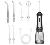 BarberBoss Irrigador Bucal Inalámbrico, Dientes y Encías 6 Puntas Multifuncionales, Pantalla LED, Recargable por USB, Estuche Viaje Incluido, Irrigador Eléctrico, Implantes y Salud de Encías (Negro)