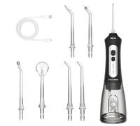BarberBoss Irrigador bucal inalámbrico para viajes y hogar, 5 modos de presión, 6 puntas de chorro, tanque de 300 ml, irrigador oral recargable por USB, IPX7 impermeable, limpiador de dientes