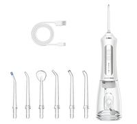 BarberBoss Irrigador bucal recargable para dientes y encías, 5 modos de limpieza, 5 boquillas de chorro, depósito de 300 ml, USB inalámbrico, resistente al agua IPX7 y boquilla de 360°