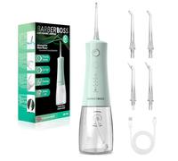 BarberBoss irrigador dental, Bucal Irrigador, hilo dental eléctrico inalámbrico con depósito 340 ml, 5 modos de presión, resistente al agua IPX8, irrigador bucal portátil (Verde Pastel)