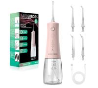 BarberBoss Irrigador Dental, hilo dental eléctrico, 5 niveles presión, 340 ml resistente agua IPX8, irrigador bucal portátil para el cuidado las encías, QR-7103 (Rosa Pastel)