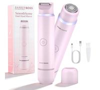 BarberBoss Kit de afeitadora 2 en 1 para mujer, kit de depilación facial y bikini de doble cabeza con luz de precisión, juego de recortadora de viaje recargable, QR-8202, rosa