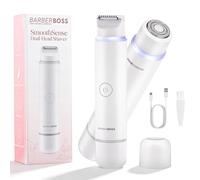 BarberBoss Kit de afeitadora 2 en 1 para mujer, kit de depilación facial y bikini de doble cabeza con luz de precisión, juego de recortadora de viaje recargable (Blanco)