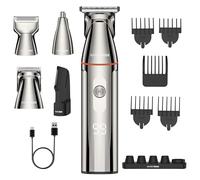BarberBoss Kit de aseo 5 en 1 para hombres, recortador de barba para hombres, cortadora de pelo impermeable con recortador de nariz, peluquero corporal, carga USB-C y pantalla LED