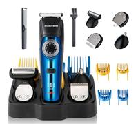 BarberBoss Kit de aseo corporal 5 en 1 para hombre, barba, cabello, cuerpo, cejas y nariz, recortador de orejas, peluquero con esfera de precisión, 39 ajustes de longitud, recortadora inalámbrica