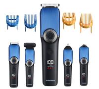 BarberBoss Kit de aseo inalámbrico 5 en 1 para hombres, recortador de barba, cortadora de pelo, recortadora de nariz y orejas, peluquero corporal, esfera de precisión, cortadora impermeable con carga