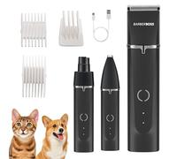 BarberBoss Kit de aseo inalámbrico para mascotas para perros y gatos, cortaúñas para perros con molinillo de uñas, recortador silencioso de pelo de mascotas, juego de peluquería recargable por USB