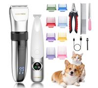 BarberBoss Kit de aseo para mascotas 2 en 1, cortadora de pelo dual para perros y gatos, bajo ruido, pantalla LED, diseño recargable por USB, recortadora de patas inalámbrica, recortadora de detalles