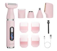 BarberBoss Kit de aseo para mujer, afeitadora eléctrica doble velocidad para mujer, 4 peines guía, recortadora nariz y orejas, recortadora de cara, cuerpo, bikini y cejas, afeitadora 5 en 1, QR-8052
