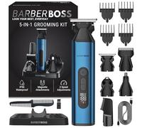 BarberBoss Kit de aseo todo en uno para hombre, recortadora de barba, cabello y cuerpo con recortadora de nariz y orejas y afeitadora de aluminio, peluquero inalámbrico recargable por USB para hombres