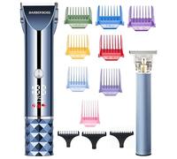 BarberBoss Kit de cortadora de cabello y barba, peluquería inalámbrica para hombre, recortadora de velocidad turbo con pantalla LED, hoja ajustable, 8 peines guía, kit de aseo para hombres
