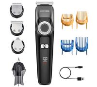 BarberBoss Kit de cuidado facial 3 en 1 para hombre, recortador de vello, barba y detalles, dial de control de precisión, 4 peines guía, recargable por USB, pantalla LED, 100% resistente al agua