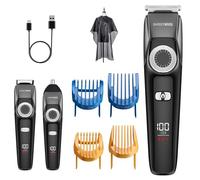 BarberBoss Kit de recortador de barba inalámbrico para hombre, peluquero 3 en 1 para hombres, cortadora de barba, pelo y nariz con esfera ajustable, cuchillas de cerámica