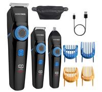 BarberBoss Kit de recortador de barba y pelo 3 en 1 para hombre, peluquero inalámbrico con accesorio para nariz y oreja, esfera de longitud ajustable, kit de aseo para hombres