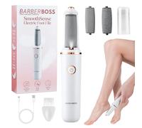 BarberBoss Lima eléctrica para pies, removedor de callos para pies, kit de pedicura recargable, cabezales de rodillo finos y gruesos, carga USB, tapa protectora, removedor de callos portátil, QR-5101