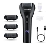 BarberBoss Lima eléctrica para pies, removedor de piel dura, removedor de callos inalámbrico, 3 cabezales de rodillo, herramienta de pedicura para pies lisos