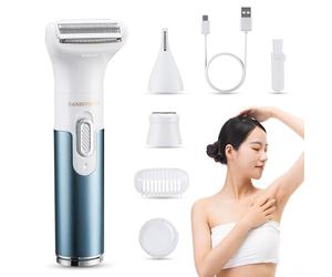BarberBoss Maquinilla de afeitar eléctrica 3 en 1 para mujer, afeitadora eléctrica para mujer, indolora, portátil, recargable, afeitadora facial, brazo, pierna, axila y bikini QR-8082