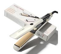 BarberBoss Plancha con tecnología cerámica flotante, alisador placas planas, alisador profesional para un peinado suave y sin encrespamiento, iones negativos y cuidado queratina (QR-8421, Blanca)