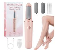 BarberBoss Quitadurezas Eléctrico para Pies, Lima Portátil para Pies, Recargable, con Cabezales de Rodillos Fino y Grueso, Herramienta de Pedicura Impermeable con Bloqueo de Viaje y Carga USB, QR-5102