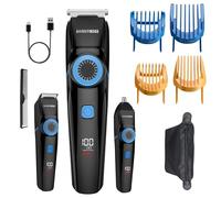 BarberBoss Recortador de barba 3 en 1, cortadora de pelo y recortadora de nariz para hombres, kit de aseo impermeable con cuchillas de precisión, longitudes de corte ajustables, recargable por USB