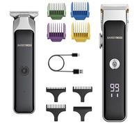 BarberBoss Recortador facial para hombre, doble recortador de barba, recargable, cuchilla de cerámica con dial de longitud, alimentación por USB e indicadores LED