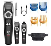 Barberboss Recortadora barba inalámbrica para hombre, 3 en 1 para barba, cabello y nariz, kit cuidado personal masculino con cuchillas de cerámica, dial de longitud ajustable