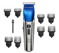 Barberboss Recortadora Barba para Hombre, Cortapelos 4 Velocidades, 8 Peines y Pantalla LED, Carga USB y Diseño Resistente al Agua, Kit Profesional de Corte de Cabello (Plateado, Azul)